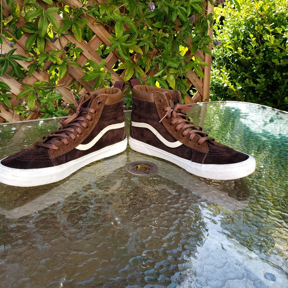 Vans brown suede Sk8 hi tops with fleece lining